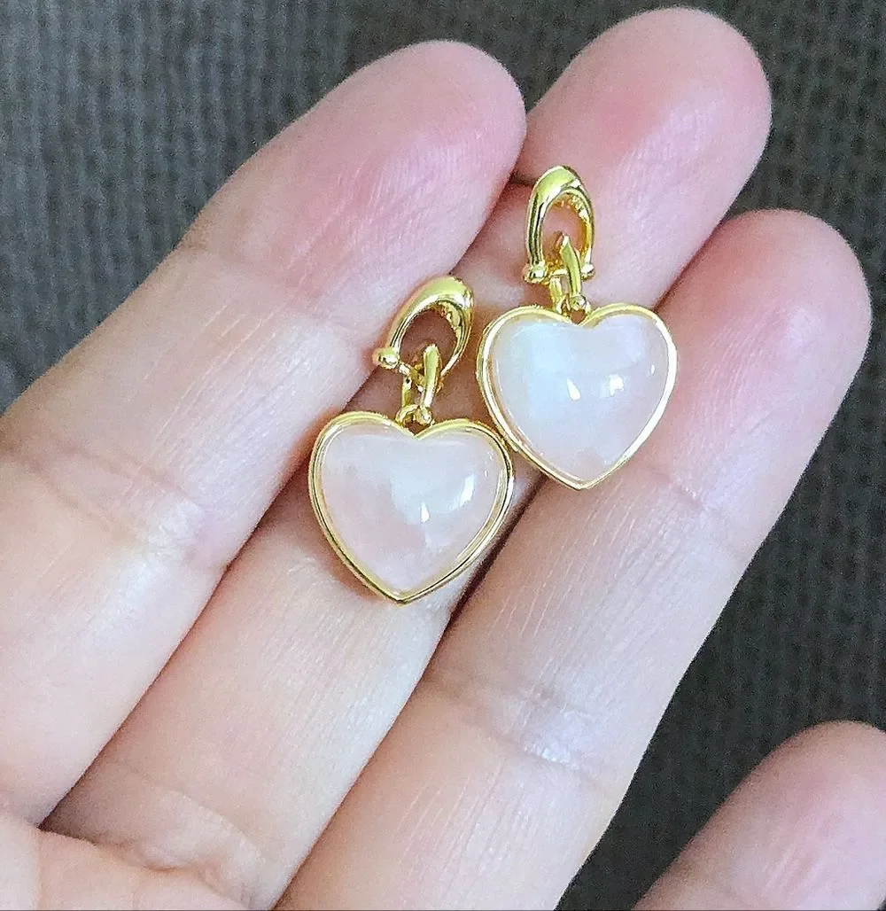 Coach Carved Rose🌹Quartz Heart💕 Drop Earrings
